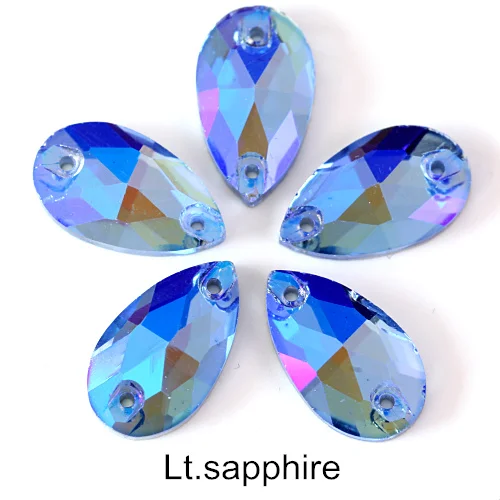 lt-sapphire-ab Красочные каплевидные Хрустальные стеклянные пришивные стразы с плоской задней стороной красные AB пришивные камни каплевидные Стразы для шитья одежды Y1250 - Цвет: lt-sapphire-ab