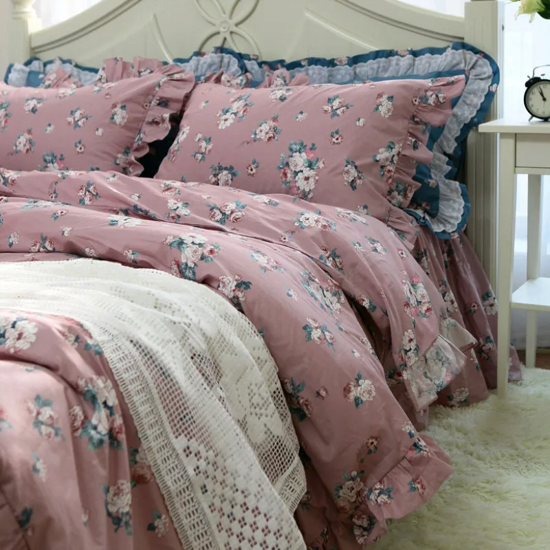 Hot Garden flower ruffle bedding set princess quality cotton bed handmade wrinkle king duvet cover | Дом и сад