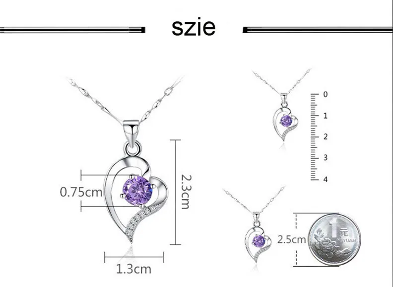Рождественский подарок Очаровательное ожерелье в виде сердца AAA 100% серебро 925