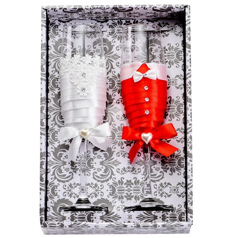 Комплект из 2 предметов свадебное стекло креативное Красное Белое платье