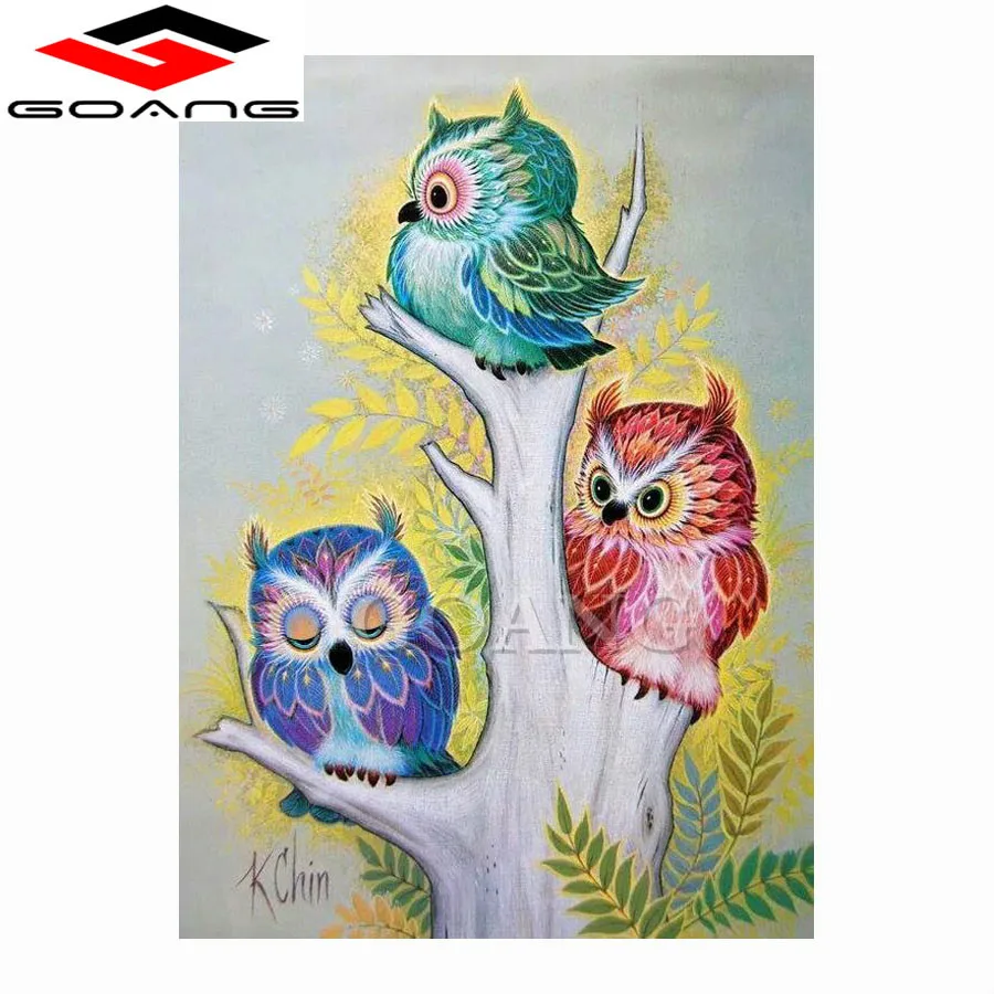 5d алмазная Вышивка Животных три маленькие совы на дереве 3d diy живопись набор