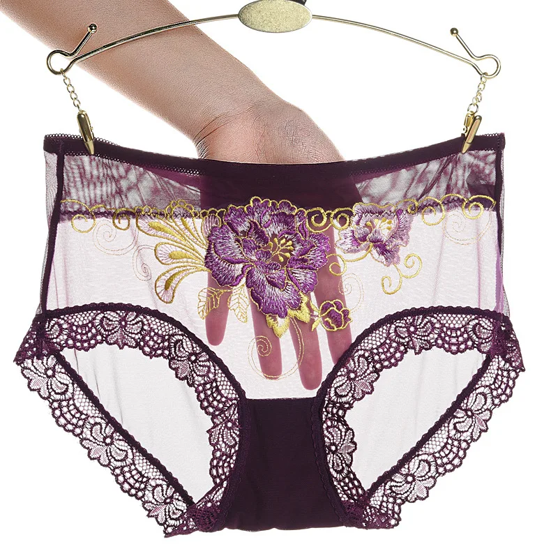 

Women Sexy Seamless Briefs,Ultra-Thin Transparent Flower Embroidered Patterned Plus Size Underwear Cotton Lace Panties