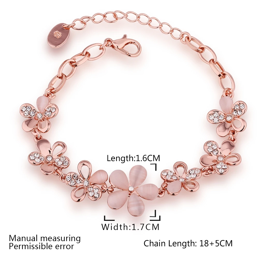 High Quality Rose Gold Color Crystal Opal Flowers Bracelet & Bangles Items Chunky Statement Bijoux Women Girls Jewelry | Украшения и