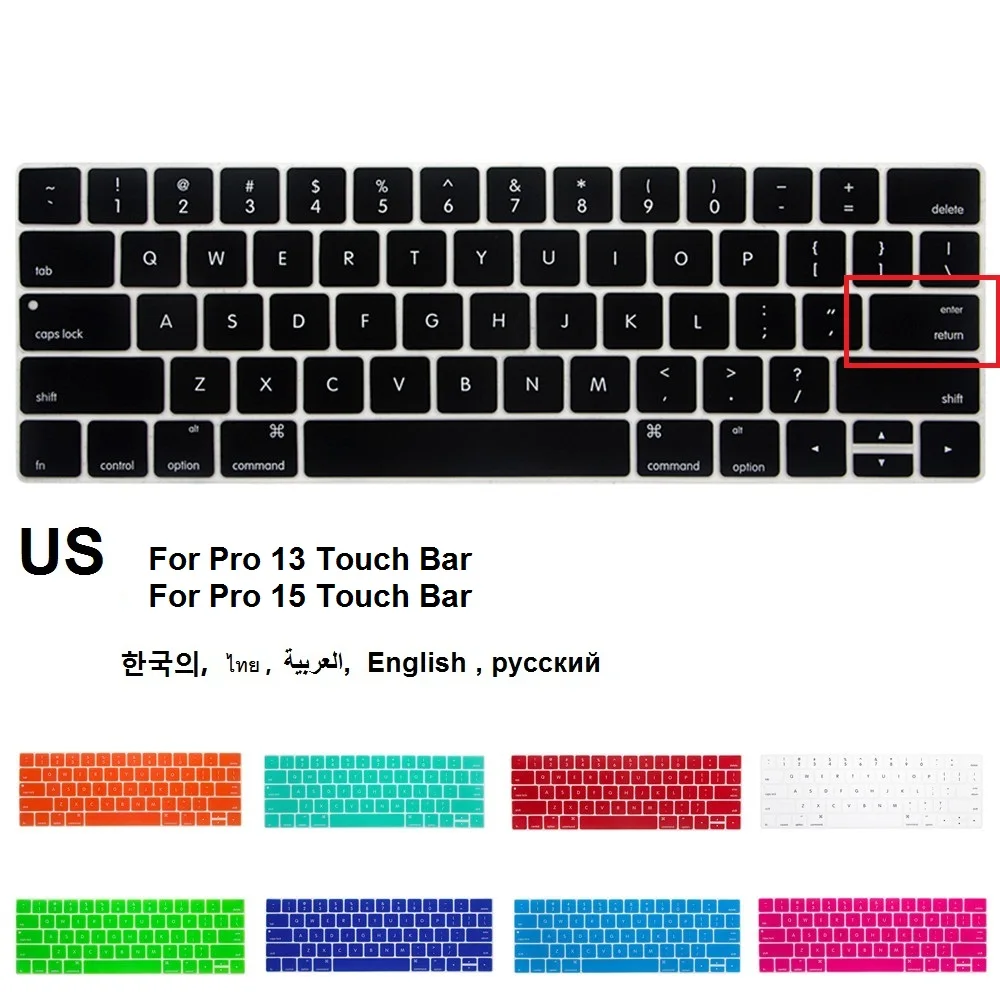 

Силиконовый защитный чехол для клавиатуры, США, для MacBook Pro 13, 15 дюймов, с сенсорной панелью