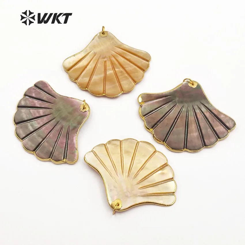 

WT-JP067 WKT Wholesale Dainty Shell Jewelry Pendant Natural Wild Coast Sea Shell Fan Shape With Gold Bezel Popular Jewelry