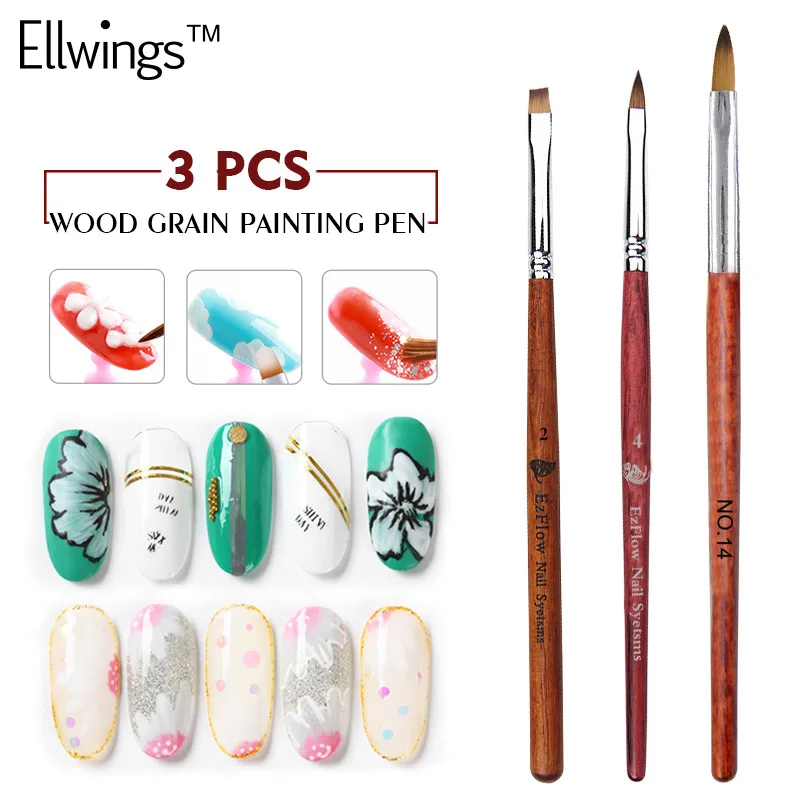 Ellwings кисть для дизайна ногтей Borstel Voor гель дерево Handvat Builder Bloem Schilderij ручка дизайн