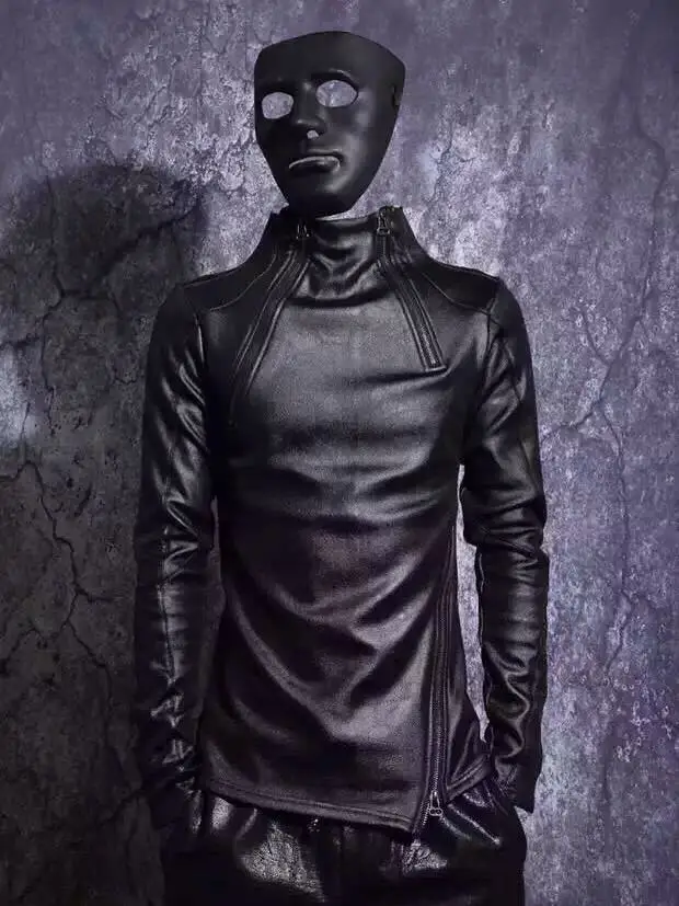 Новинка мужская осенне-зимняя утепленная кожаная рубашка с воротником-стойкой и