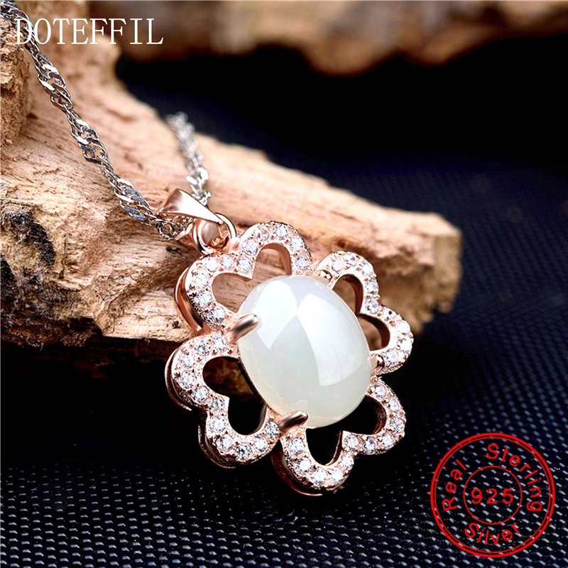 

925 Sterling Silver Jewelry Rare Crystal Four Leaf Clover Rose Gold Necklaces Pendants Women's Fashion Brand Jewelry