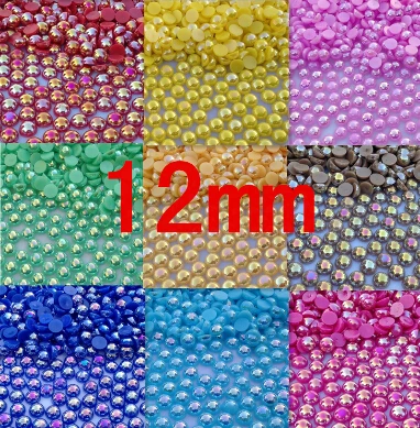 Бесплатная доставка 12mm100pcs AB Цвета ABS полукруглый искусственный жемчуг бусины