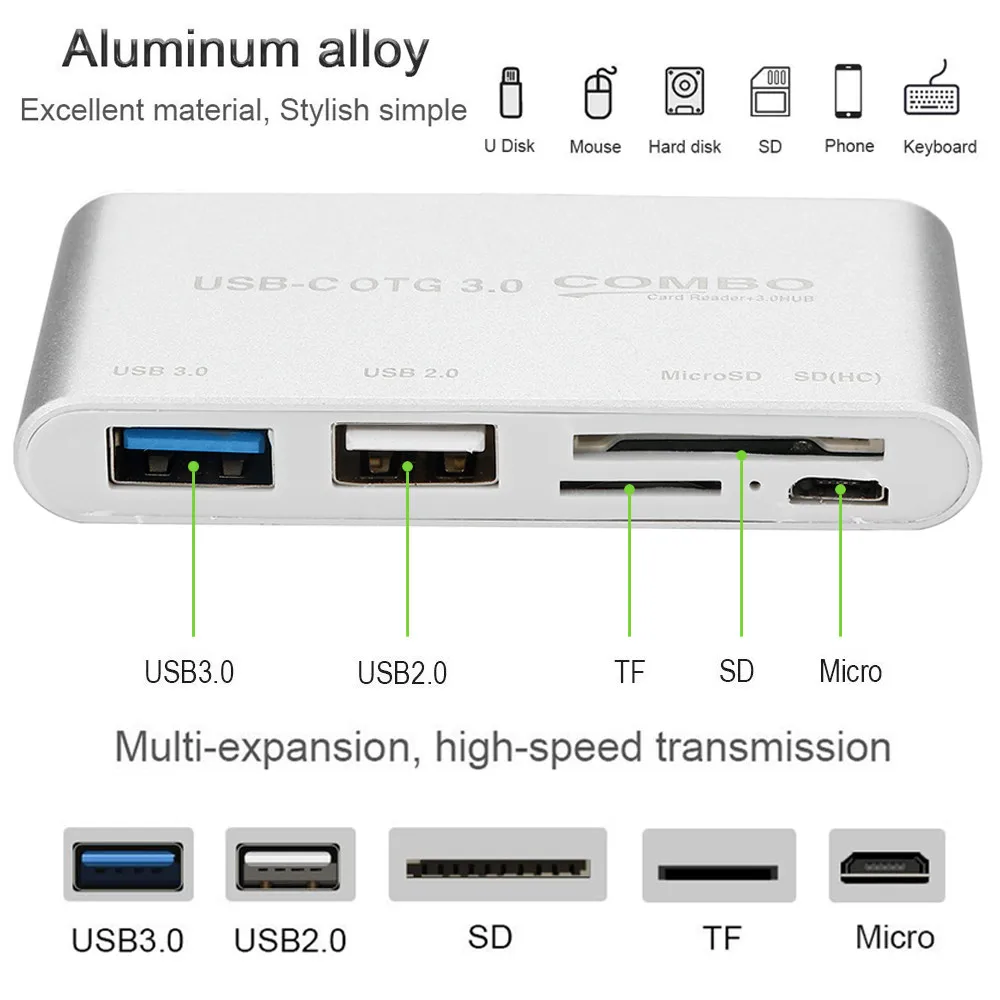 5 в 1 USB C концентратор Тип SD TF Card Reader 3 0 концентраторы с портом питания Micro Sup порт ing