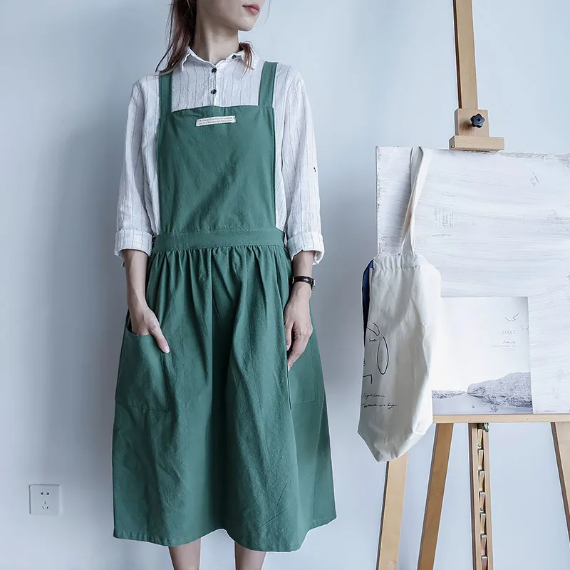 

Brief Nordic Wind Pleated Skirt Cotton Linen Apron Coffee Shops and Flower Shops Work Cleaning Woman Sleeveless Apron AA