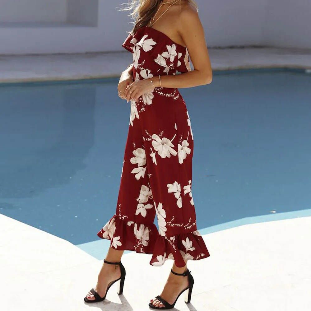 Женский сексуальный пляжный комбинезон с открытыми плечами повседневные брюки