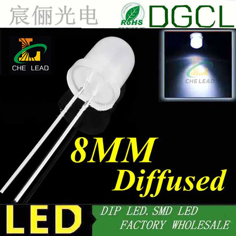 1000 шт зеленый 8 мм Индикатор круглый рассеянный светодиод 568-575nm dip led 2 0-2 5 V (CE &amp Rosh)