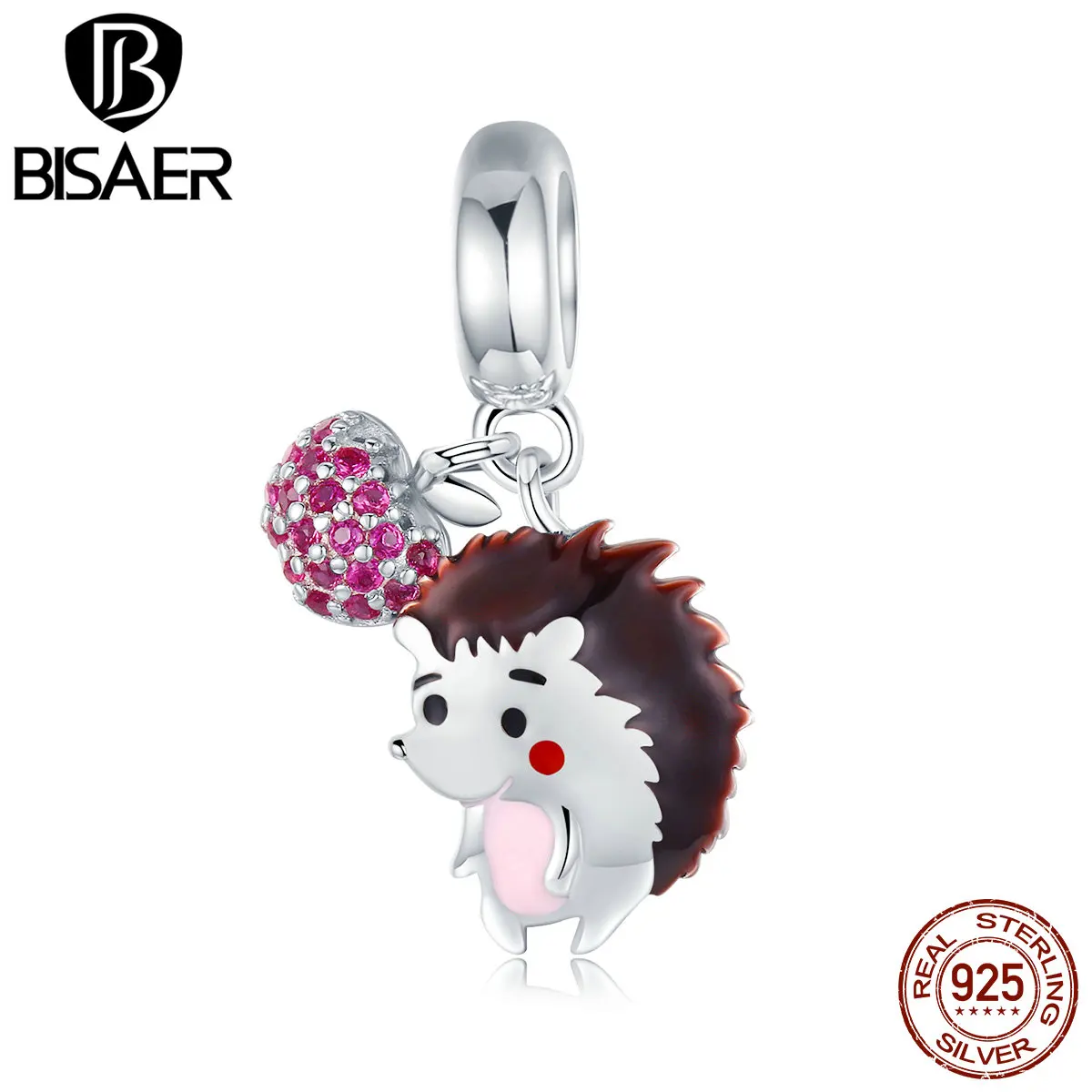 BISAER настоящий 925 пробы Серебряный Ежик с фруктовым животным бисером Подвески подходят для женщин браслеты ювелирные изделия из стерлингового серебра ECC1061