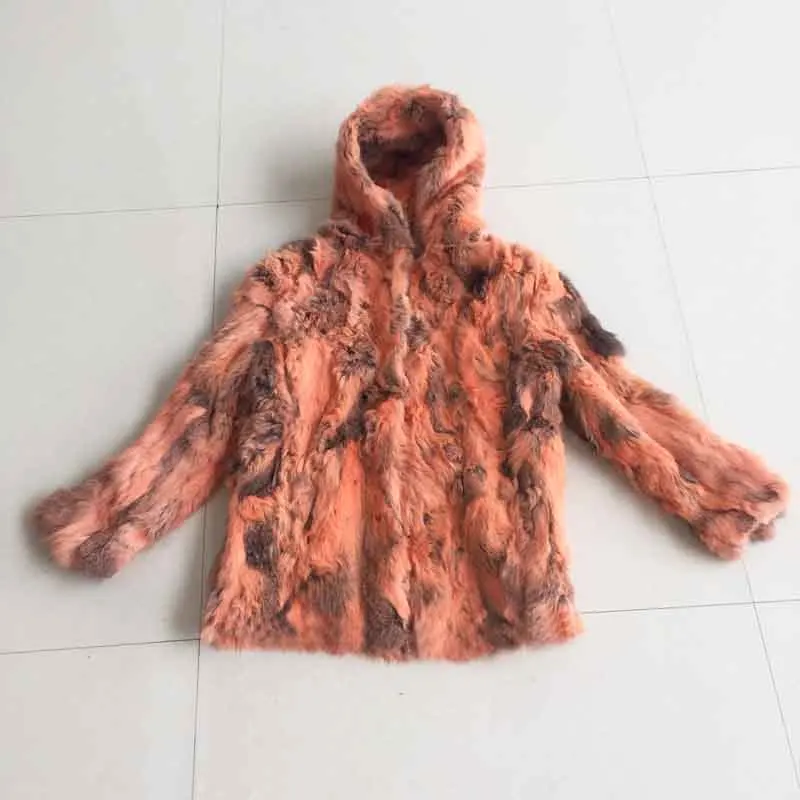 Pinkgrey Женские толстые теплые зимние класса люкс, пошив на заказ, большие Размеры шуба из натурального пальто из меха кролика с капюшоном и мехом, куртка ksr410 - Цвет: Pinkgrey