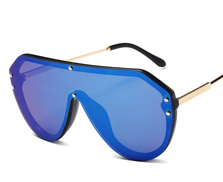 C7 blue mirror Одна линза солнечные очки с заклепками мужские и женские Модные Оттенки UV400 Винтажные Очки 47987 - Цвет линз: C7 blue mirror
