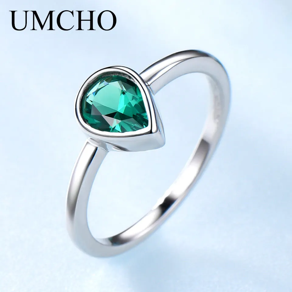 UMCHO Твердые искусственные серебряные кольца с изумрудами и цветными