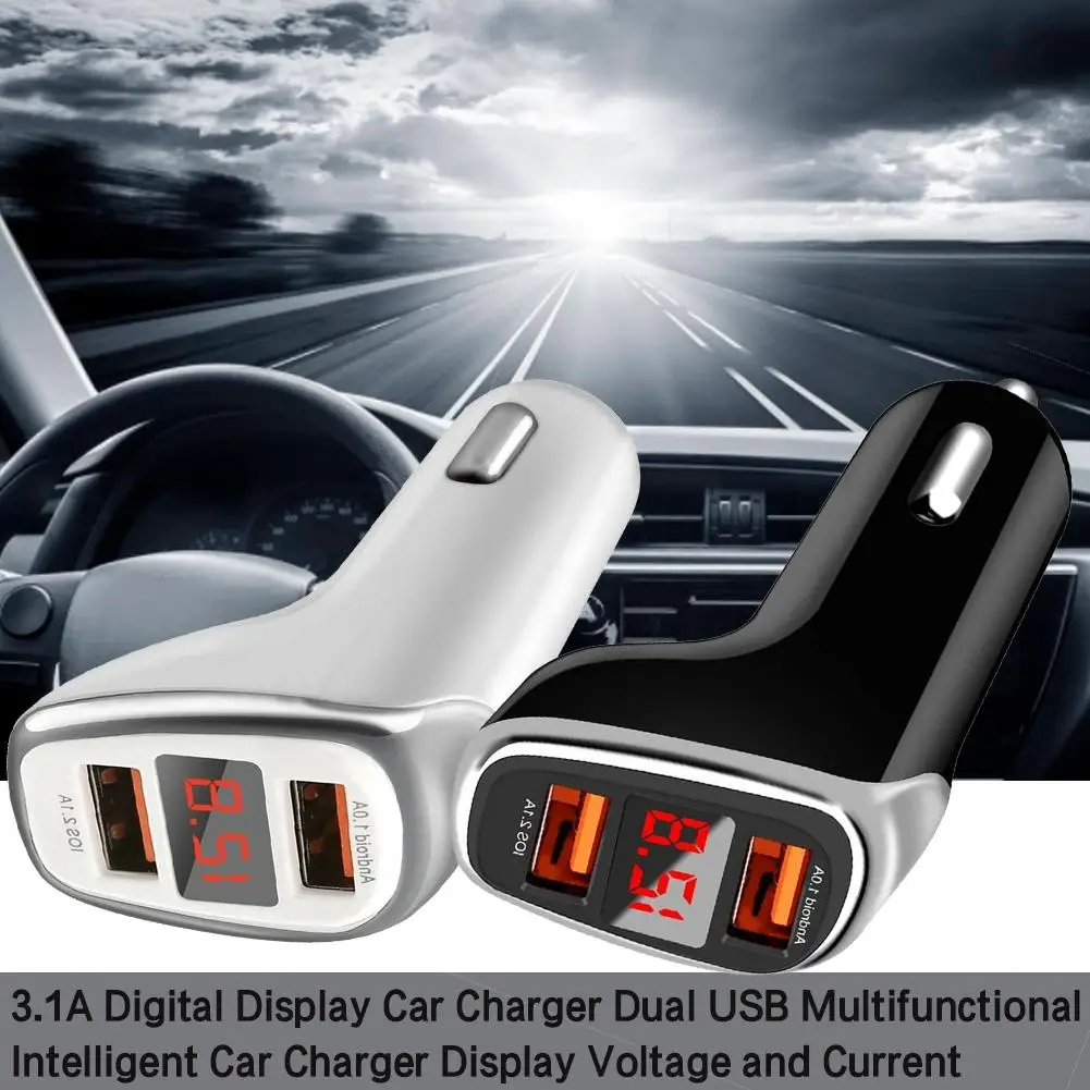 Автомобильное зарядное устройство 2 в 1 3 а с двумя USB портами и цифровым