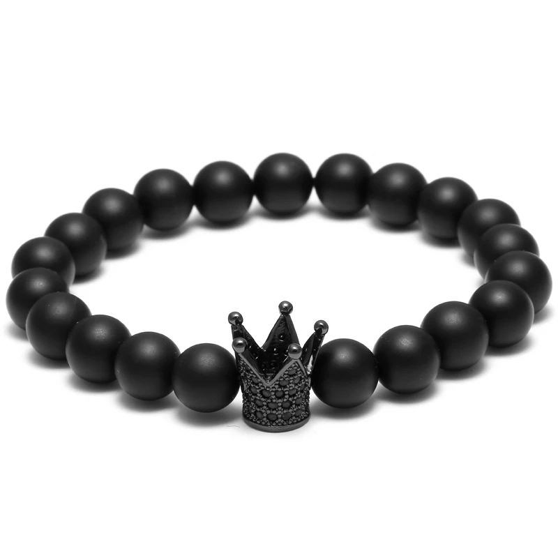 Black crown Пара браслетов для мужчин бусины Шарм натуральный камень тигровый глаз браслеты ручной работы на заказ браслет homme ювелирные изделия женские браслеты - Окраска металла: Black crown