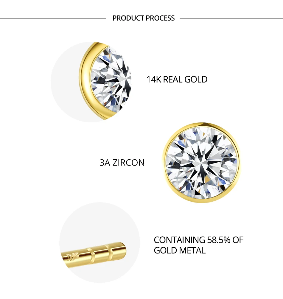 Gem&Time Solid 14k Gold Round Stud Earrings for Women Sunlight Birthstone Wedding Yellow Gold Au585 Fine Jewelry Brincos E14115