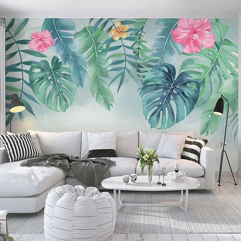 Фото обои современные 3D зеленые листья фрески гостиная спальня фон настенная