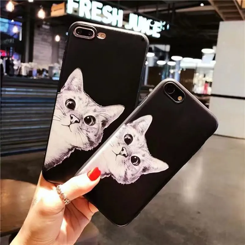 Boucho for iphone 5 SE 5s 6 6s 7 8 plus cases luxury cute cat relief phone case cover For iPhone X 6plus 7plus fundas coque |