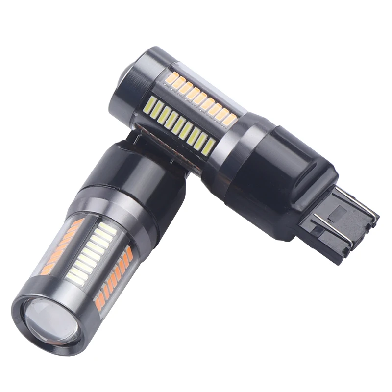 2 шт. T20 7443 66 SMD 4014 светодиодный фонарь CANBUS для автомобиля, задний фонарь, тормозной светильник, авто резервный задний фонарь, Белый/янтарный, двойной цвет, DRL 12 В
