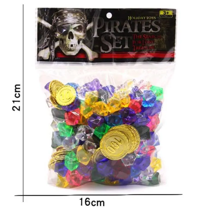 Pirate Toys Gold Coins and Gems Treasure for Party Plastic Acrylic Faux Diamond gift | Дом и сад