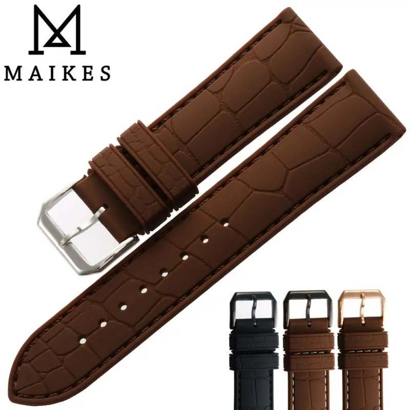 Ремешок для часов MAIKES коричневый силиконовый ремешок с серебристой пряжкой 3d