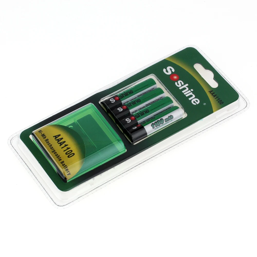 Soshine Green 4 шт./упак. 12V Ni MH AAA 1100mAh перезаряжаемые батареи + портативный батарейный