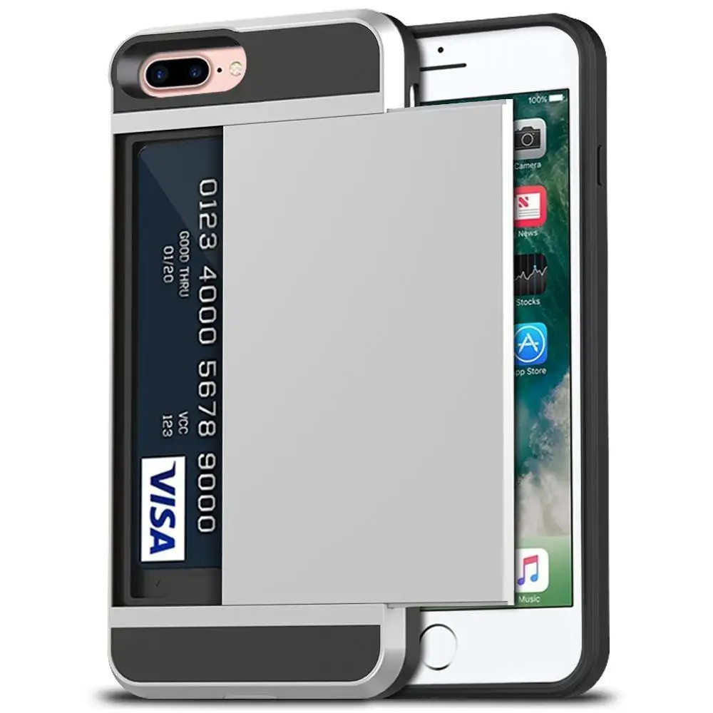 Чехол для iPhone 5 5S SE для карт 6, 6 S, 7, 8 Plus, 7+, 8+, чехол со слотом для карт, чехол для iPhone X, XS, XR, XS, MAX, 10, чехол - Цвет: Silver