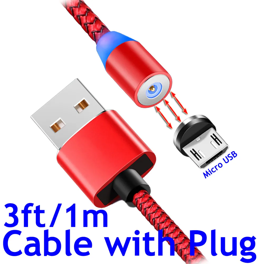 Cable with 1 Plug 2.4A светодиодный магнитный кабель Micro USB для быстрой зарядки для Xiaomi Redmi 7 7A 6 6A S2 Y3/huawei Honor 20i 8S 8A 8C 8X Max 7X 7A 7C Pro - Тип штекера: Cable with 1 Plug
