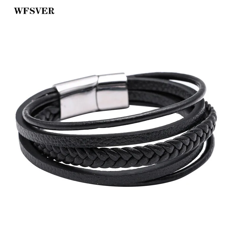 WFSVER черный коричневый Натуральная Плетеная кожа браслет Мужчины Женщины