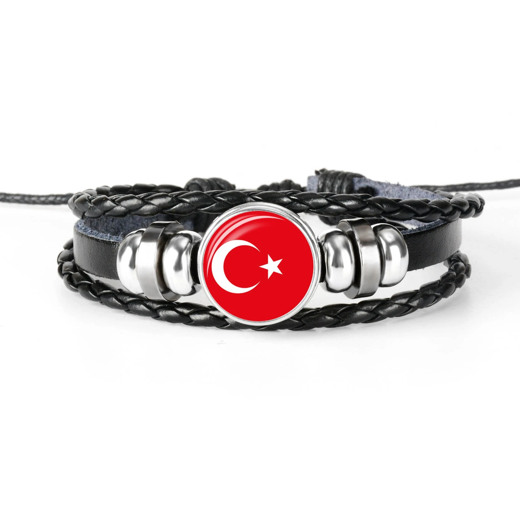 TURKEY Модный браслет ручной работы с американским флагом, браслет для мужчин и женщин, стеклянный кабошон, кожаный браслет, ювелирный подарок - Окраска металла: TURKEY