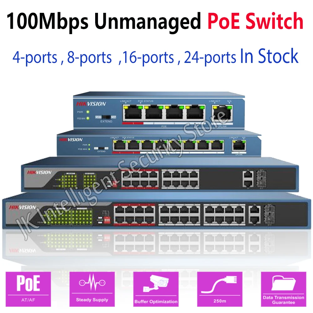 100 Мбит/с неуправляемый 4 8 16 24 порт POE переключатель питания через Ethernet сетевой