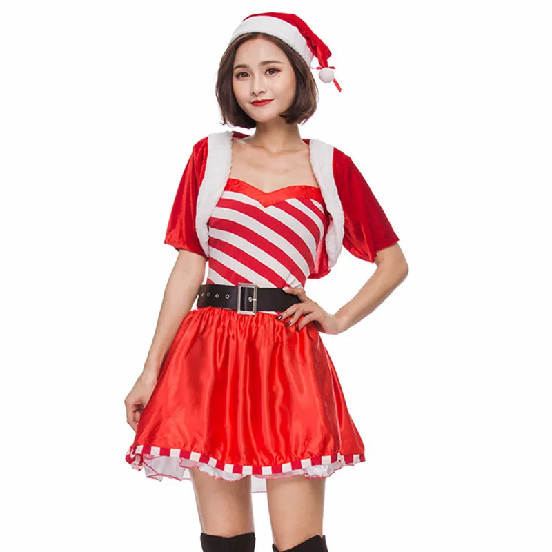Female Winter pajamas Sweet stripe Red Women Christmas party Costume Cosplay Carnival Purim Masquerade Nightclub Bar dress |