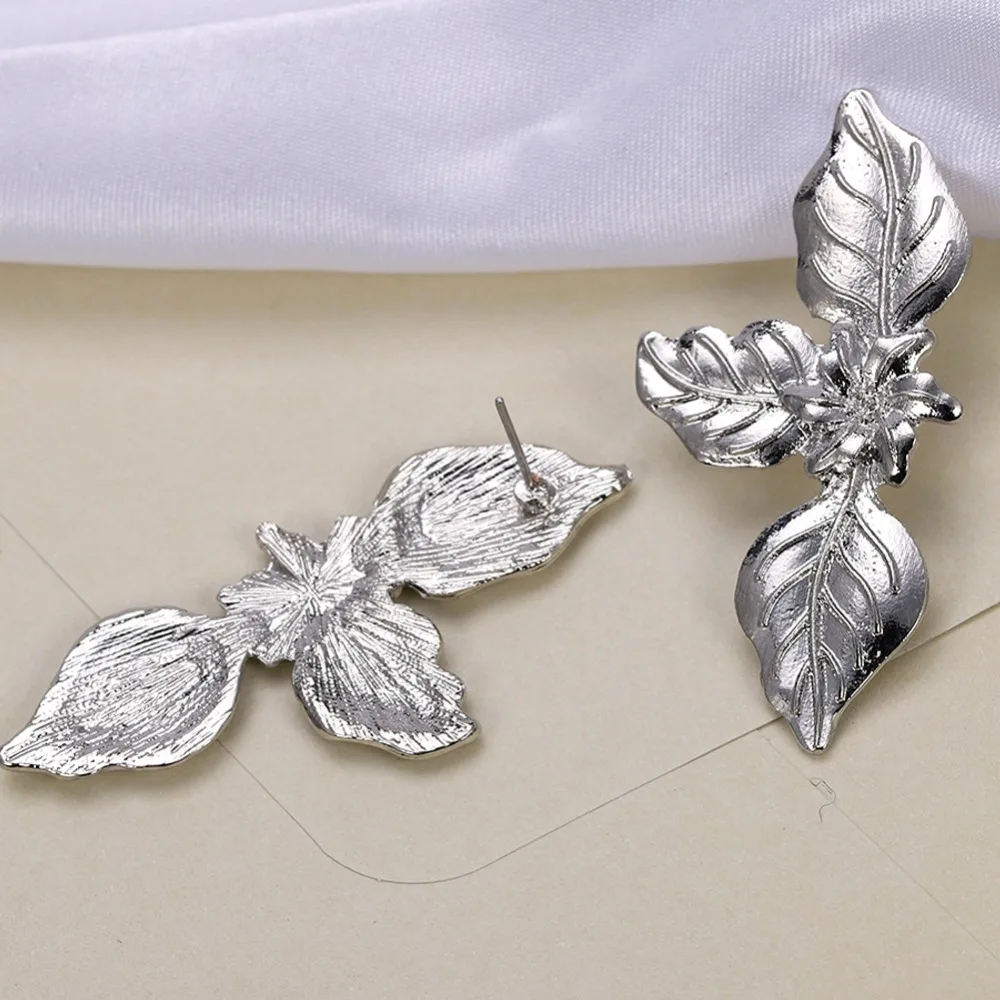Модные Цвет серебристый золотой металлические листья серьги Свадебные Длинные