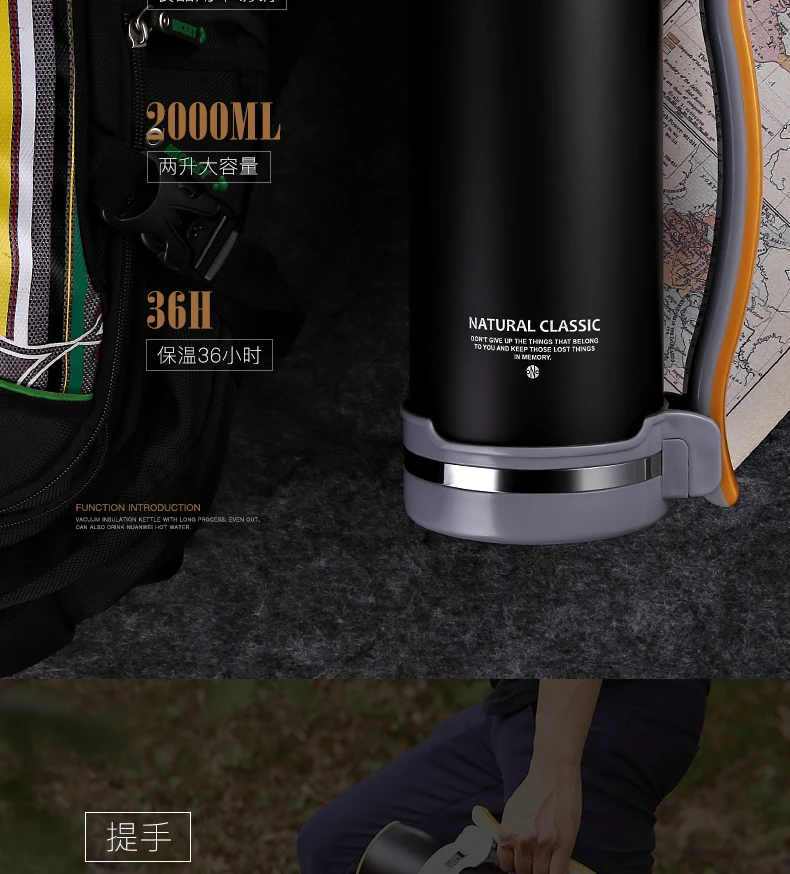 2L/66OZ вакуумная колба, термос для путешествий, термос из нержавеющей стали, изолированная колба, чайник для воды, кофейник, походный, вместительный, портативный