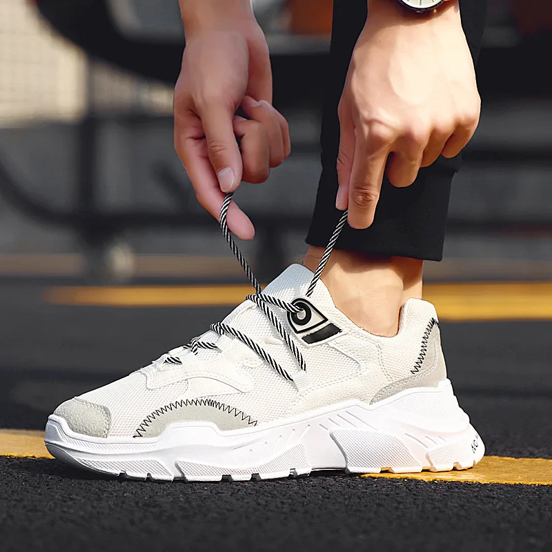 Men's shoes trend thick bottom deodorant casual sports fashion lace autumn and winter solid color student running | Спорт и