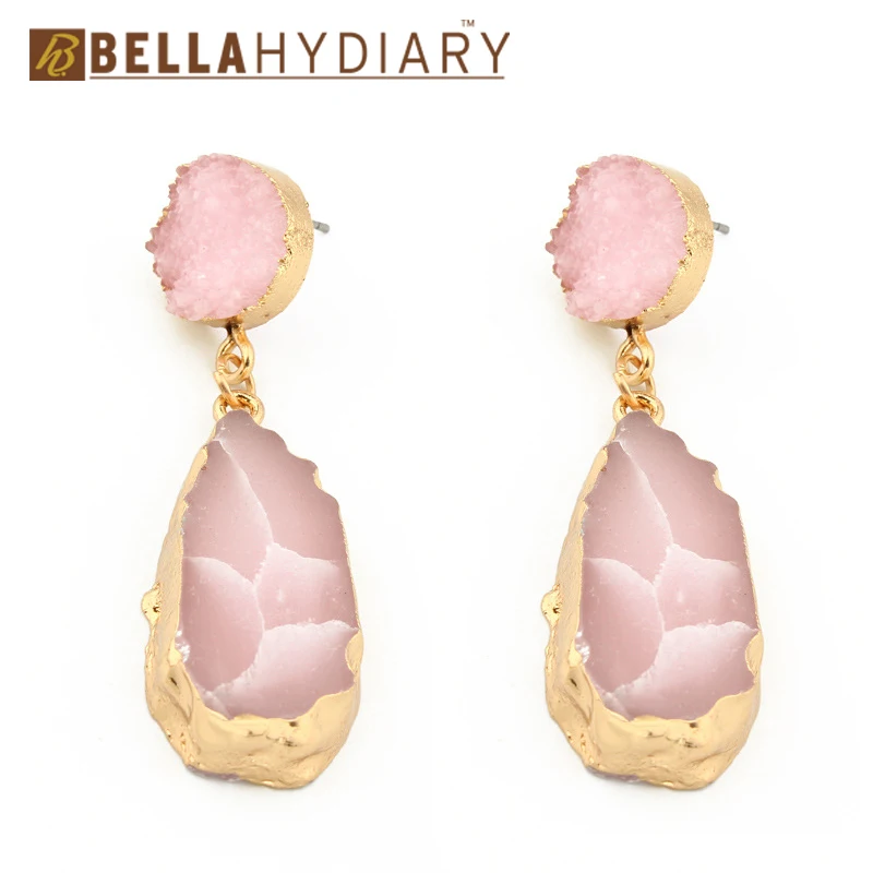 Bijoux, розовые шикарные серьги из смолы с друзами, длинные висячие серьги для женщин, ювелирное изделие, массивные Подарки для женщин, аксессуары Brinco