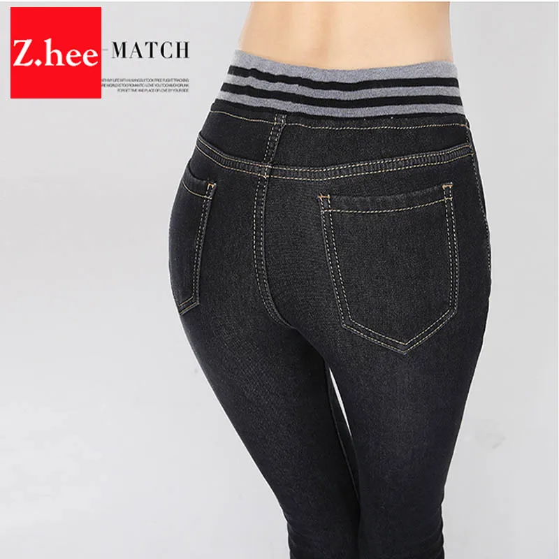 Альпака Бархатные черные джинсы женские зимние стреч теплые больших размеры