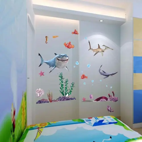Гостиная Ванная комната с изображением акулы из мультфильма рыбы росписи