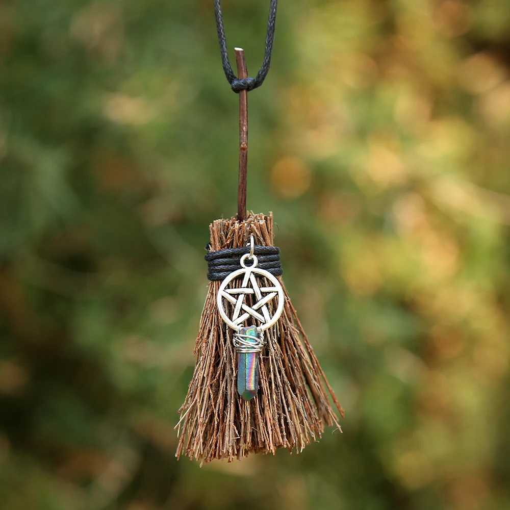G Мини ведьмы Wicca подвеска метла путешествия Шарм Wicca Кристалл крошечная метла колдовство Кельтский Узел пентаграмма Хэллоуин Шарм - Окраска металла: G