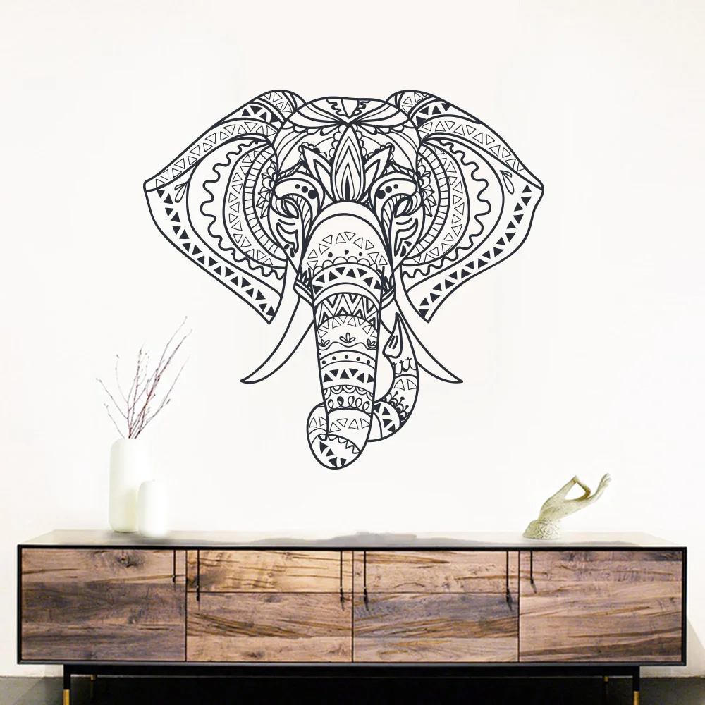 

Free Shipping Religion mandala Elephant Wall Sticker Living Room home decoration animals Decal Removable Vinyl Home Decor Mural