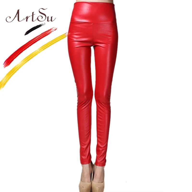 

ArtSu 24 Color High Waist PU Leather Pants Skiny Pencil Pants 2017 Autumn Winter Women Fitness Leggings Plus Size ASPA20091