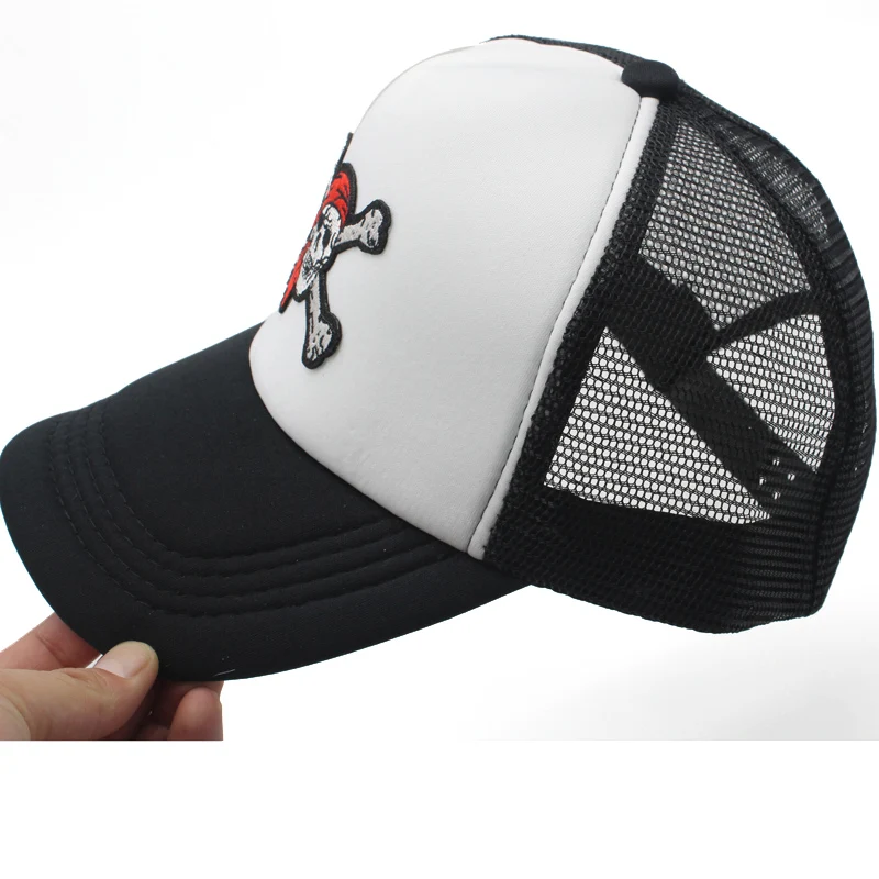Пиратский череп логотип сетки Бейсбол Кепки s casquette 5 Панель SnapBack Gorras Открытый Sunhat