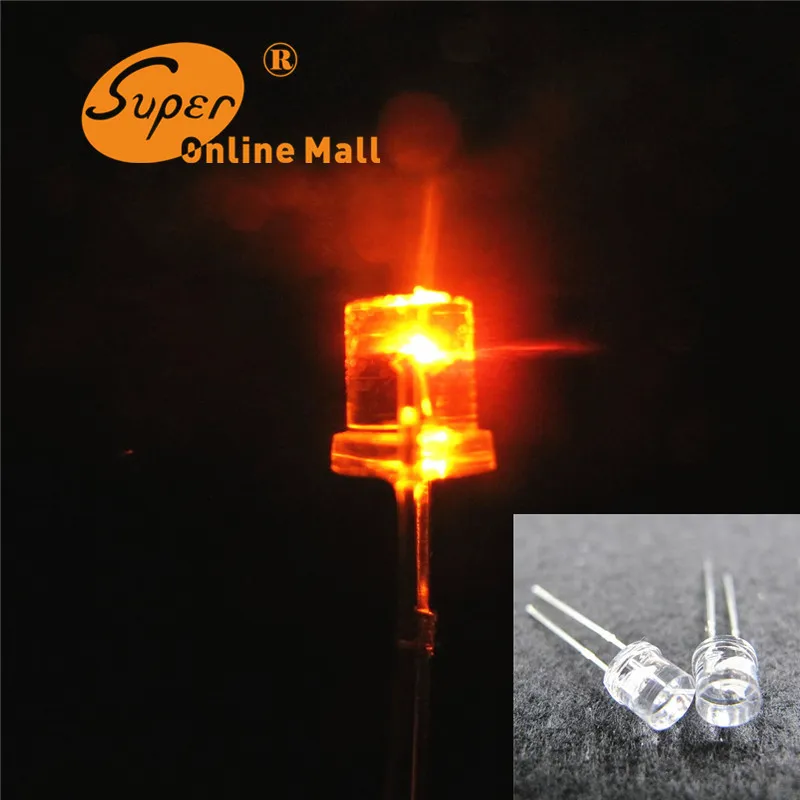 100 шт. 5 мм flat top оранжевый/желтый светодиод диод ultra bright led светодиоды