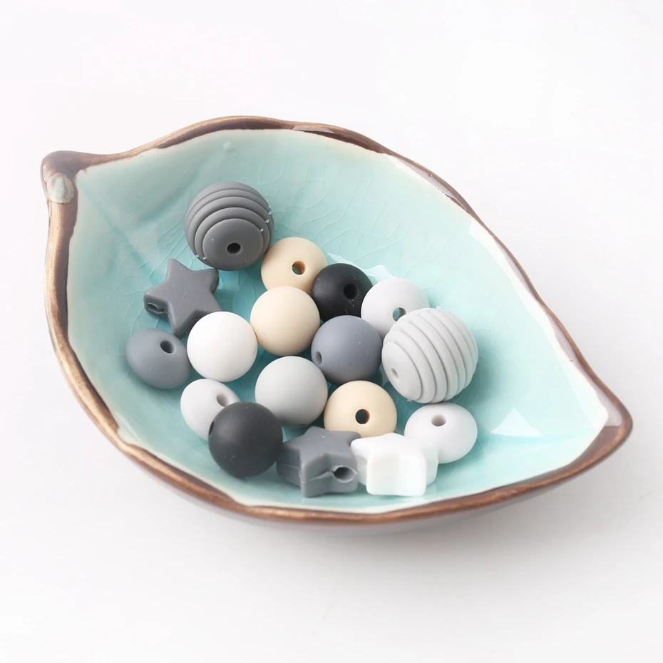 Кусачки персикового цвета силиконовые бусины 20 шт. в наборе маленькие звездочки