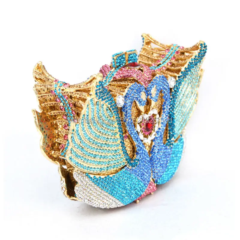 Золотая вечерняя сумочка с кристаллами Женский кошелек в виде лебедя вечерние