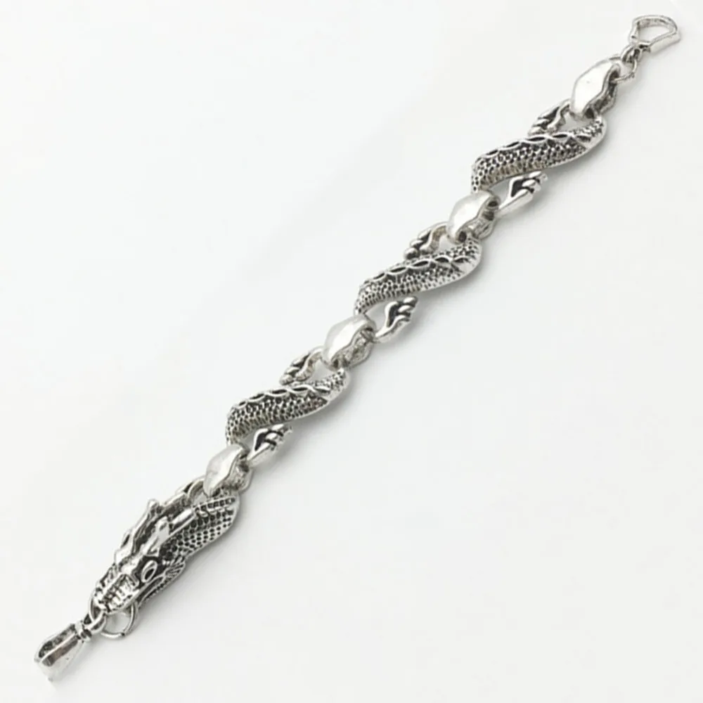 1 Pc Gothic Alloy Jewelry Classic Ancient Silver Carved Dragon Bracelet Male Men's Biker Chain | Украшения и аксессуары